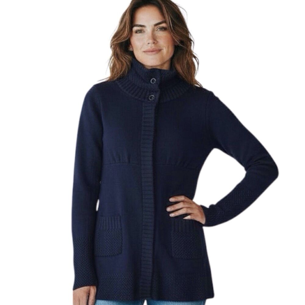 Athleta Medium Cotton Cashmere Blend Blue Jacket Cardi Sweater Snap Front